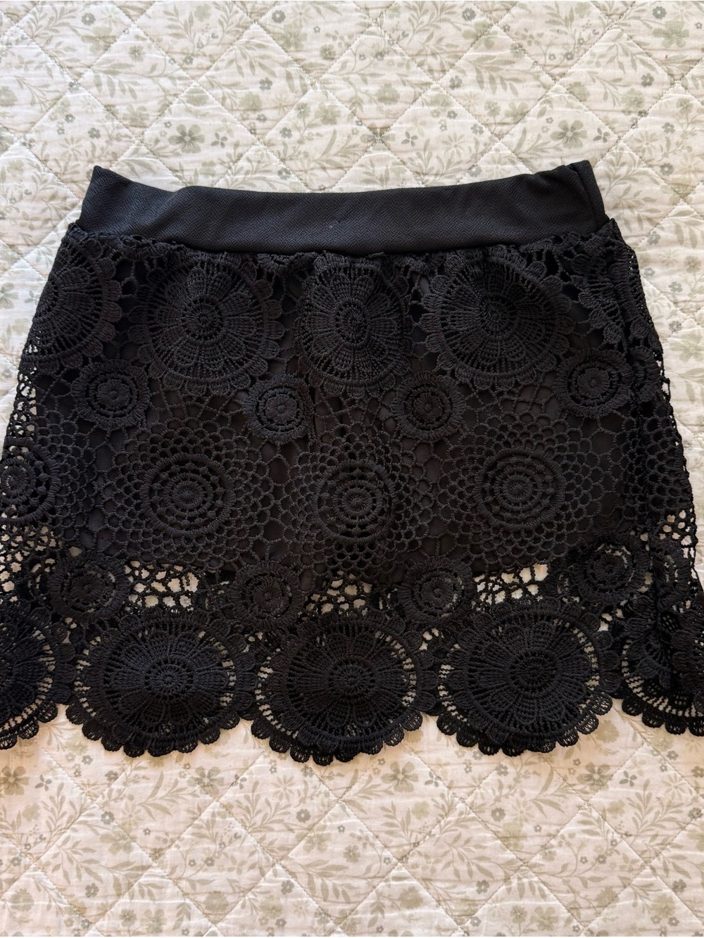 Black lace crochet mini skirt with built in shorts